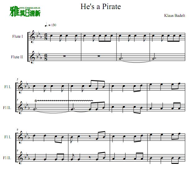 He's A Pirate 加勒比海盗长笛二重奏谱