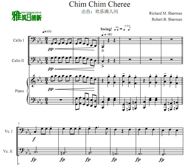 欢乐满人间 Chim Chim Cheree 大提琴钢琴三重奏谱