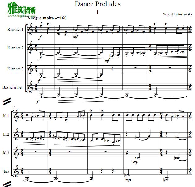Lutoslawski -  Dance Preludes 单簧管四重奏谱