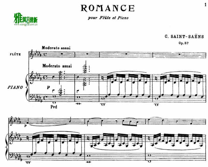圣桑 浪漫曲 romance 长笛钢琴伴奏谱