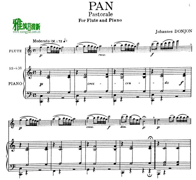Johannes Donjon - Pan Pastorale 长笛钢琴伴奏谱