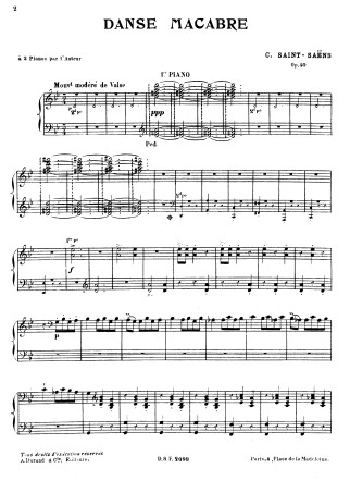 圣桑 Saint-Saens 骷髅之舞 Danse Macabre Op.40 原版双钢琴谱
